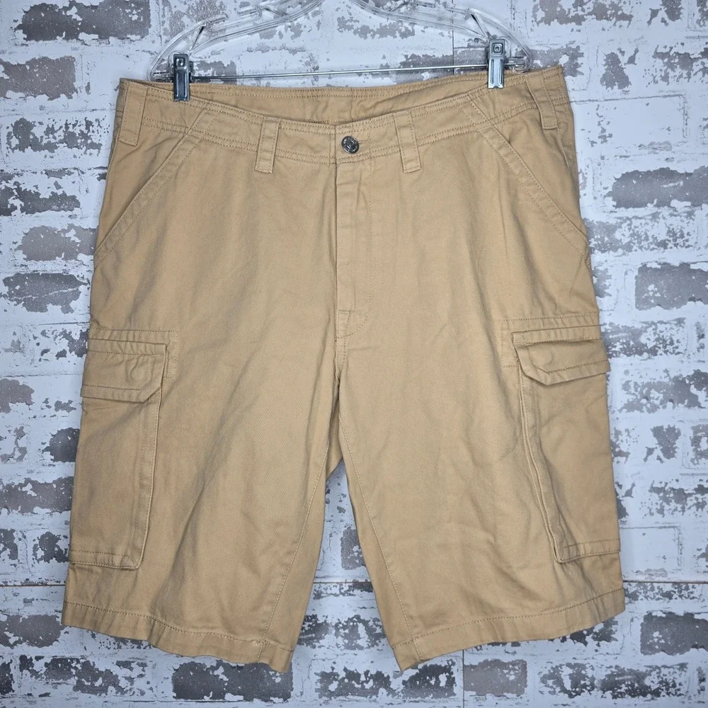 True Religion Mens Tan Khaki Cargo Shorts Horseshoe Stitching Size 36 ( Fits 38)